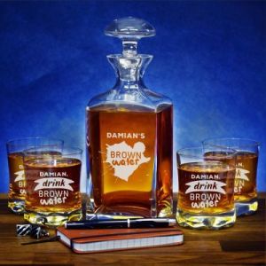Brown Water - Zestaw Grawerowana Karafka I Szklanki Do Whisky - Karafka + 1 szklanka
