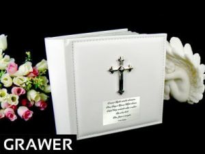 Album Biały Skóra Krzyż Dedykacja Chrzest Grawer