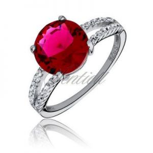 Bardzo zgrabny i wyrazisty pierścionek srebrny - Cyrkonia rubinowa - Rubinowa