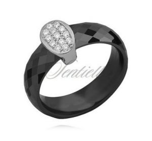 Ceramiczny pierścionek ze srebrem i cyrkoniami - Czarny