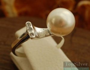 ABERTIS - srebrny pierścień perła z kryształkami