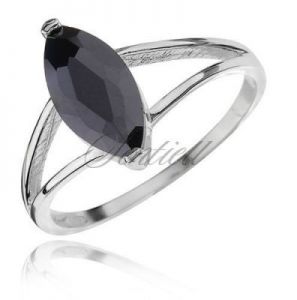 Srebrny pierścionek z dużą czarną cyrkonią - Czarna