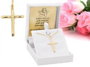 Złoty Krzyżyk z wizerunkiem Jezusa pr. 333 Urodziny Imieniny Chrzest Komunia Bierzmowanie Grawer Pud