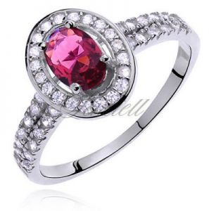 Srebrny pierścionek cyrkonia biała i rubinowa - Rubinowa