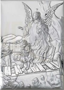 Ryngraf z powłoką srebra Anioł z Dzieckiem VL81202/3L - ok. 13 cm \ ok. 9 cm