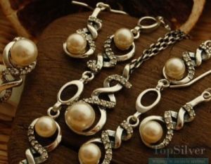 ALVARO - srebrny komplet perły i kryształy