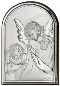 Ryngraf z powłoką srebra Anioł z Dzieckiem VL81223/1L - ok. 8,5 cm \ ok. 6 cm