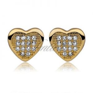 Srebrne kolczyki pr925 Cyrkonia mikrosetting serca pozłacane