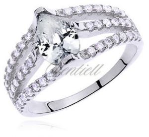 Srebrny rodowany pierścionek z białymi i białą cyrkonią - Biała