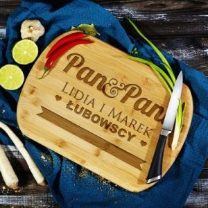 Pan &amp; Pani - deska do krojenia z grawerem - Deska bambusowa