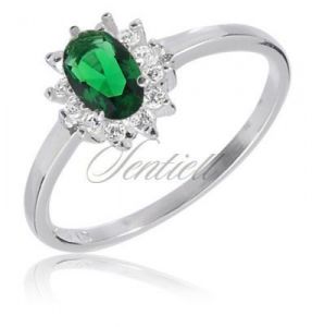 Srebrny klasyczny pierścionek z oczkiem - zielonym - Zielona