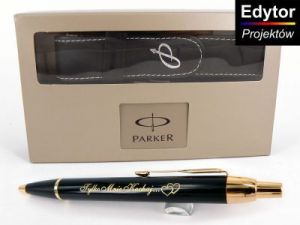 Długopis Parker IM Czarny GT Etui skórzane GRAWER