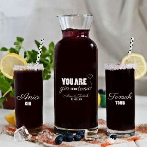 Gin&amp;Tonic - Zestaw grawerowana karafka i dwie szklanki - Karafka i 2 szklanki