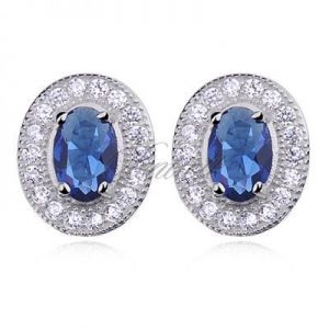 Srebrne owalne kolczyki pr925 Cyrkonia szafirowa - Szafirowa