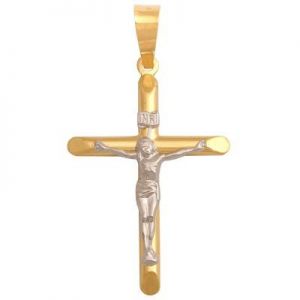 ﻿wisiorek krzyżyk ﻿INRI żółte i białe złoto 
585