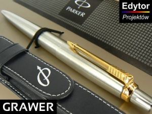 Długopis PARKER Jotter stalowy GT Etui Parker z eko-skóry Grawer - PARKER Jotter stalowy GT z etui +