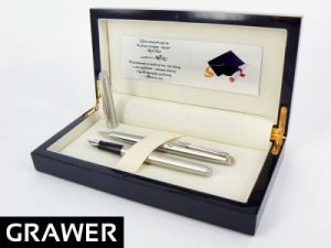 Zestaw Pióro wieczne i Długopis WATERMAN HEMISPHERE stalowy CT z Grawerem w drewnianym pudełku