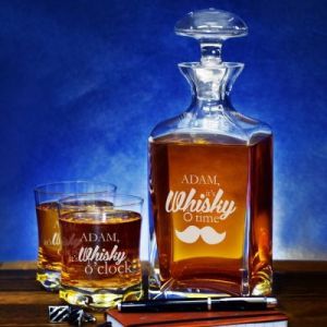 Whisky Time - Zestaw Grawerowana Karafka I Szklanki Do Whisky - Karafka + 1 szklanka