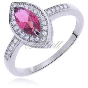 Srebrny pierścionek z rubinową migdałową cyrkonią - Rubinowa