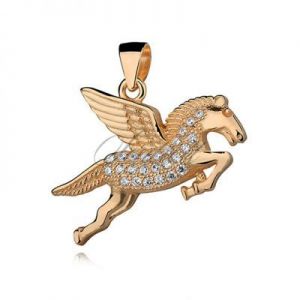 Srebrna zawieszka pr.925 koń ze skrzydłami / pegaz z cyrkoniamii, złocenie - Żółte złoto