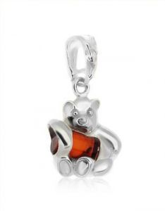 wisiorek miś srebro 925 ﻿i bursztyn 
bałtycki