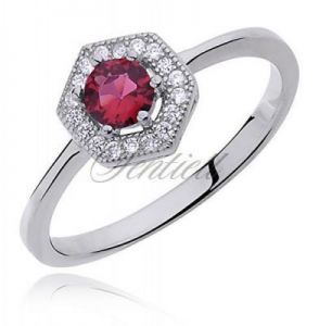 Srebrny pierścionek z rubinową cyrkonią - Rubinowa