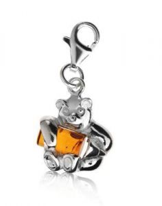 charm ﻿miś srebro 925 ﻿i bursztyn