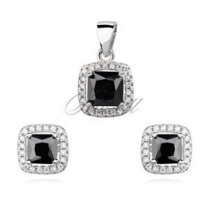 Kwadratowy klasyczny komlet biżuterii srebrnej z cyrkoniami - Czarna