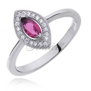 Srebrny pierścionek z rubinową cyrkonią - migdał - Rubinowa