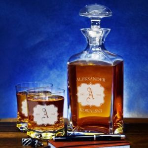 Inicjał - Zestaw Grawerowana Karafka I Szklanki Do Whisky - Karafka + 6 szklanek