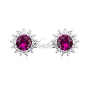 Srebrne kolczyki pr925 Cyrkonia rubinowa okrągła - karmazycja - Rubinowa