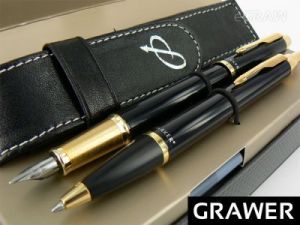 Zestaw Parker IM czarny GT Pióro wieczne Długopis Etui skórzane GRAWER