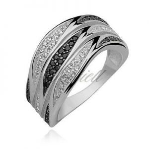 Śliczny srebrny pierścionek z cyrkoniami białymi i czarnymi