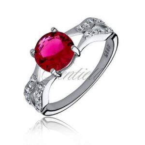 Stylowy elegancki pierścionek srebrny - Cyrkonia rubinowa - Rubinowa