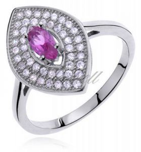 Srebrny pierścionek z białymi i rubinową cyrkonią - Rubinowa