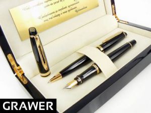 Zestaw Pióro wieczne Długopis Waterman Expert Czarny GT GRAWER Pudełko drewniane