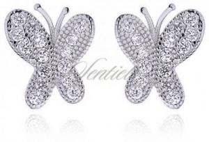 Srebrne kolczyki pr925 Cyrkonia biała mikrosetting motylki