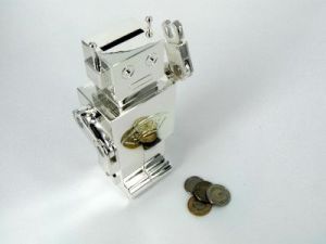 Posrebrzana Skarbonka Robot Chrzest Roczek Grawer