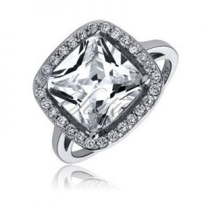 Srebrny duży pierścionek z eleganckim kamieniem - Cyrkonia kwadratowa biała - Biała