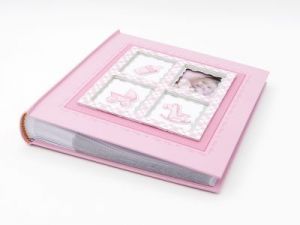Album Różowy butekla, wózek, konik i zdjęcie 10 x15 prezent na chrzest z grawerem - Różowy