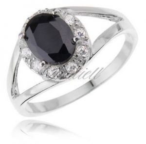 Srebrny pierścionek z dużą cyrkonią - czarną - Czarna