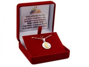 Srebrny próba 925 okrągły medalik pozłacany Matka Boska Madonna GRAWER
