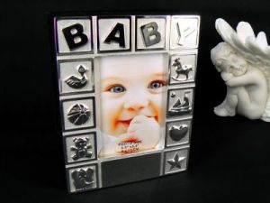 Posrebrzany album na zdjęcia BABY pamiątka na chrzest roczek GRAWER
