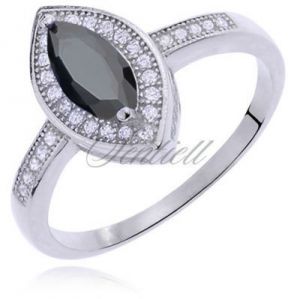 Srebrny pierścionek z czarną migdałową cyrkonią - Czarna
