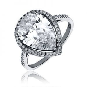 Srebrny duży pierścionek z eleganckim kamieniem - Cyrkonia biała łezka - Biała