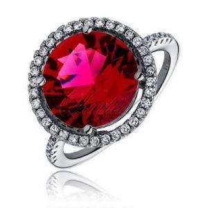 Srebrny pierścionek Royal Ring z dużym kamieniem - Cyrkonia rubinowa - Rubinowa
