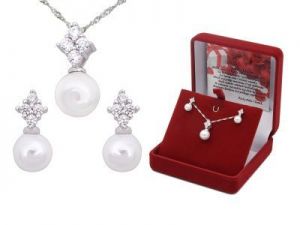 Srebrny modny komplet z perełkami i cyrkoniami pr. 925 DEDYKACJA