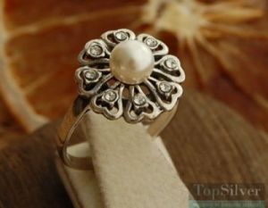 EMPIRE - srebrny pierścionek z perłą i kryształkami Svarovskiego