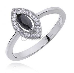 Srebrny pierścionek z czarną cyrkonią - migdał - Czarna
