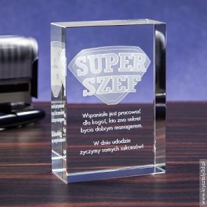 Odznaka 3D »Super Szef« • personalizowany kryształ 3D • GRAWER 3D